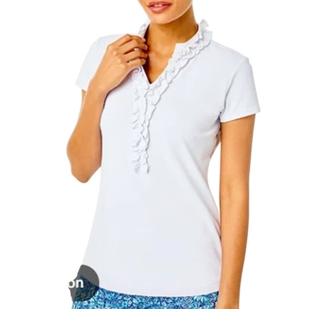 Lilly Pulitzer White Ruffle Luxletic Polo Tee XL